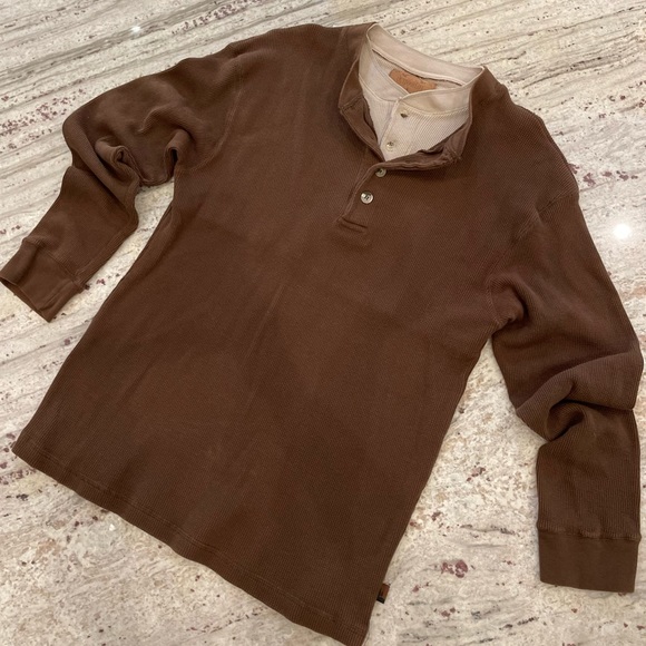 Outdoor Life Shirts Mens Chocolate And Beige Henley Shirt Size Med